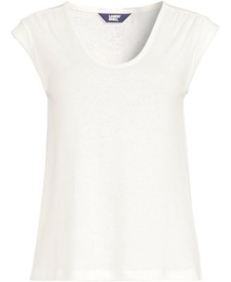Women's Linen Blend Cap Sleeve Gathered Shoulder Tee