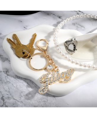 Crystal Pave "Juicy" Script Keychain, Gold-Tone Bling Charm