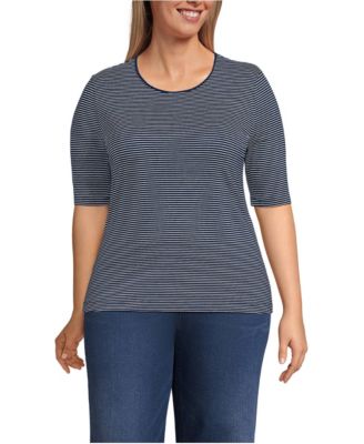 Plus Size Lightweight Jersey Skimming Elbow Sleeve Crew Neck T-shirt