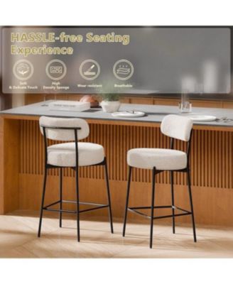 Set of 2,Metal/Fabric, 24 Inches Modern Counter Height Bar Stools with Curved Back, Upholstered Boucle Barstools for Kitchen Island, Cafe