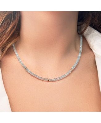 Blue Topaz Bead Necklace 14K Gold