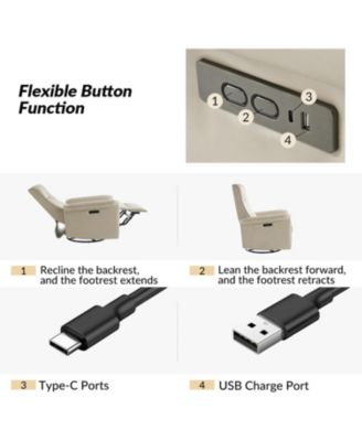 Leather USB & Type-C Charging Rodrigue Modern Swivel Power Recliner
