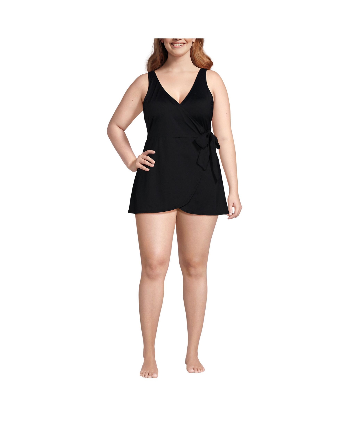 Lands' End Women's Long Side Tie Mini Swim Dress Swimsuit