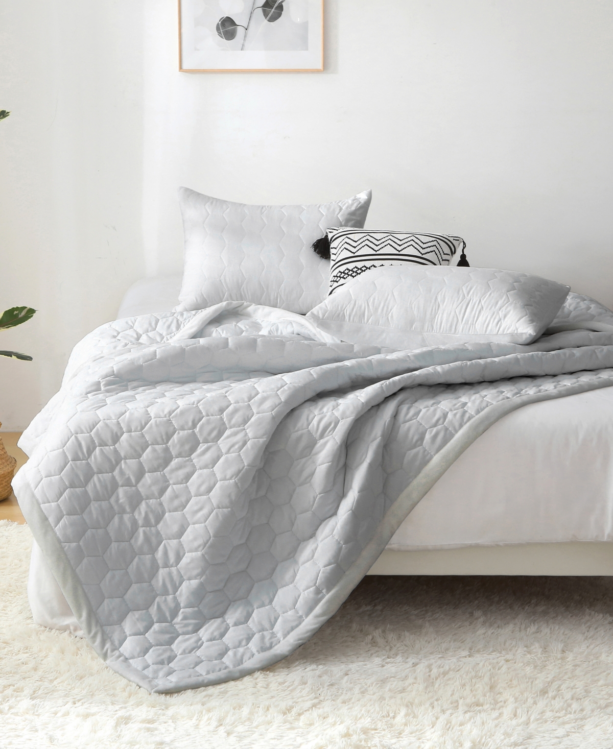 St. James Home Mini Honeycomb Down Alternative Blanket Set, Full/queen In Gray