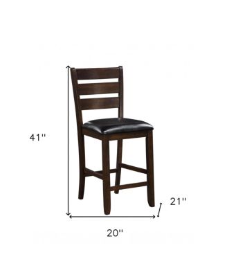 Set of Two Faux Leather And Solid Wood Counter Height Bar Chairs