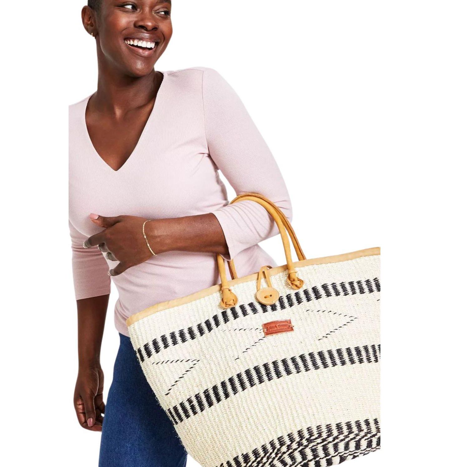 Женская сумка SAWA SAWA Balance Point Handwoven Straw Sisal Basket, цвет: Белый / Чёрный — фото 5