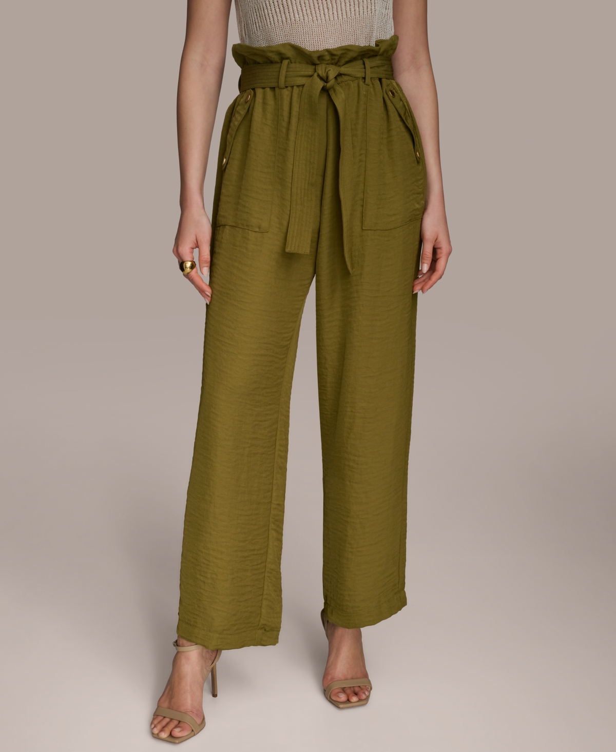 Women's Paperbag-Waist Ankle Pants - Smoky Olive