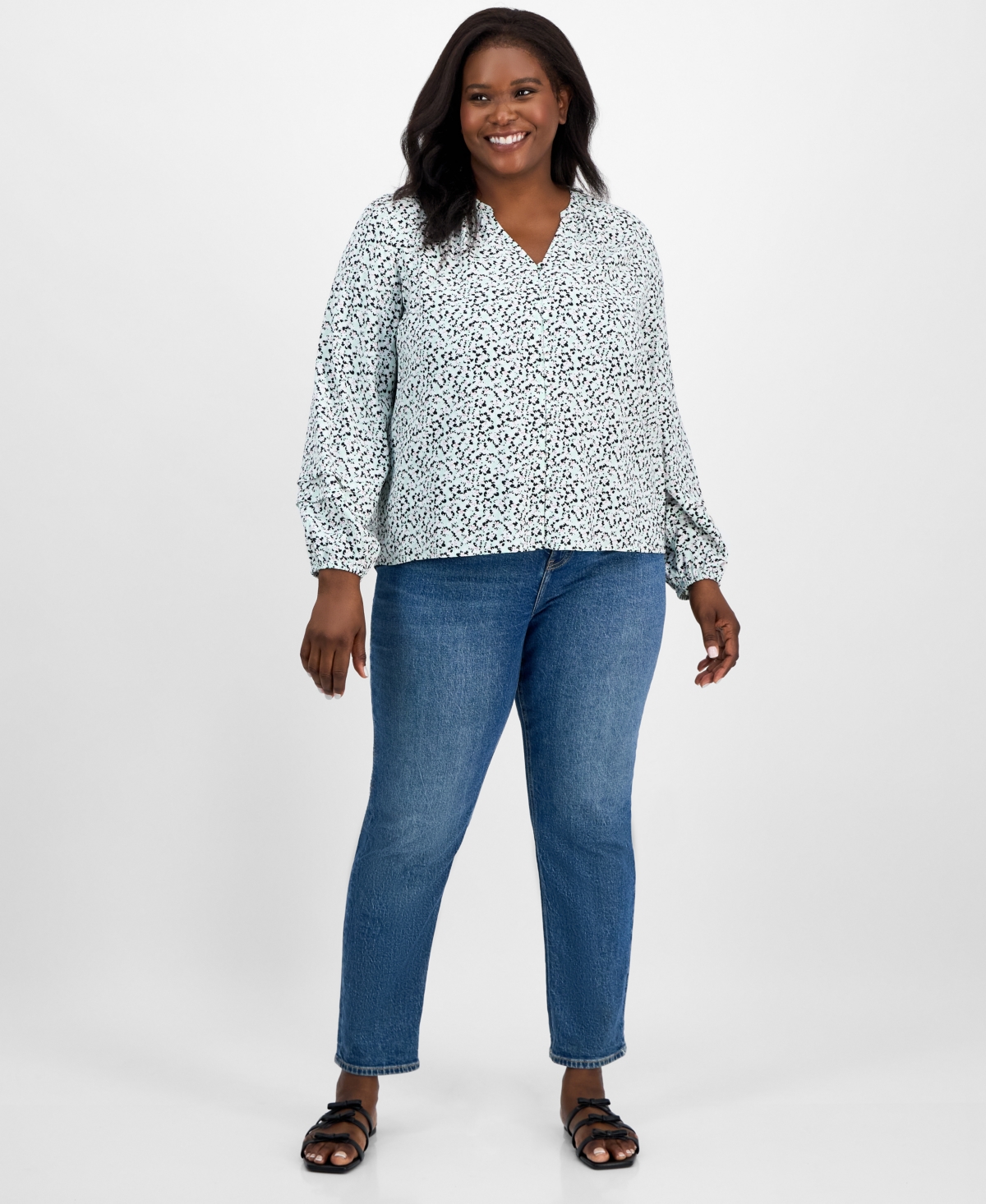 Shop On 34th Trendy Plus Size Shadow Floral Button-front Blouse, Exclusively At Macy's