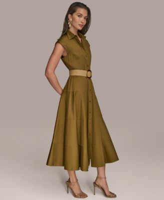 Donna Karan New York Women's Belted Cap-Sleeve Dress - Macy's