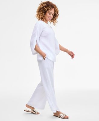 売れ筋商品|||ジェイエムコレクション カットソー トップス レディース Women's Cotton Gauze Split-Neck Beaded Top, Exclusively at Macy's Stonewall JM Collection Women's Cotton Gauze Top & Wide-Leg Pants