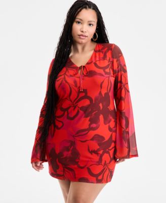 Plus Size Printed Mesh Mini Dress