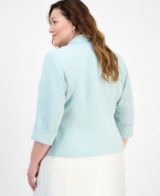 Plus Size Shawl-Collar Cuffed 3/4-Sleeve Jacket