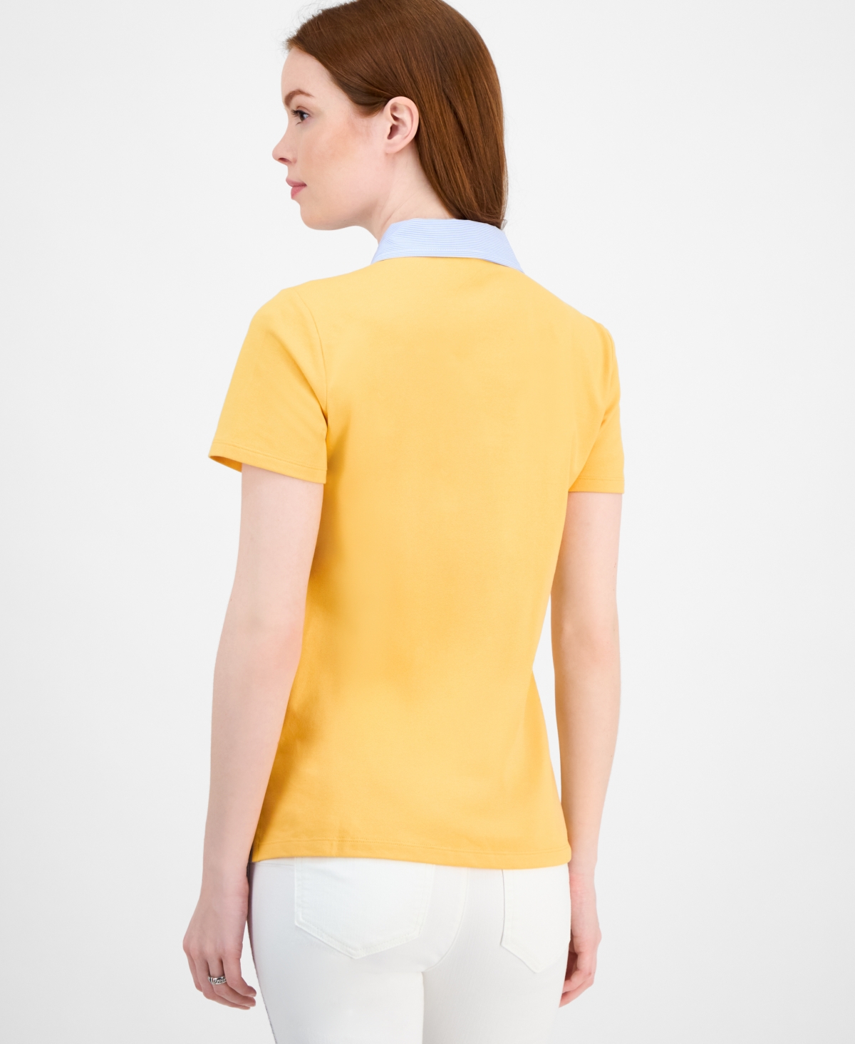 Tommy Hilfiger Womens Button Front Short Sleeve Polo Top In Yellow