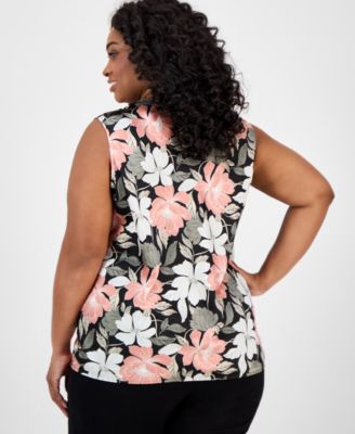 Plus Size Floral-Print Draped-Neck Top