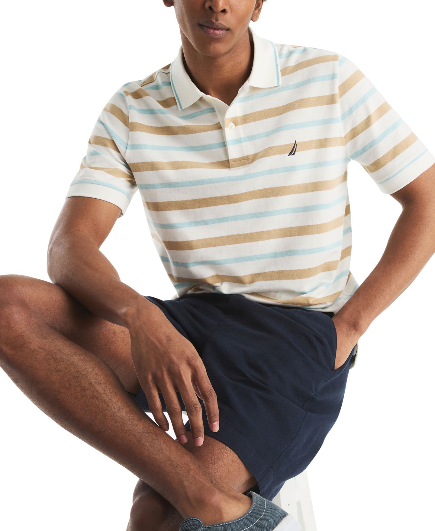 Мужское поло Nautica Birdseye Stripe Polo Shirt, цвет: Молочный белый — фото 2