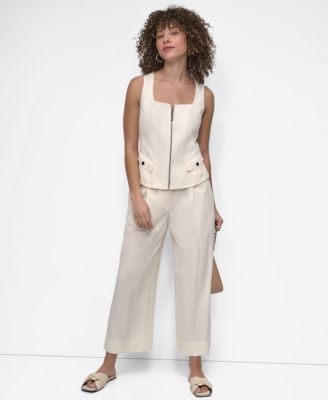 Womens Weathered Zip Up Vest Glazed Dressing Pants