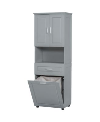 Tall Bathroom Cabinet with Laundry Basket, Large Storage Space Tilt-Out Laundry Hamper and Upper Storage Cabinet, Grey