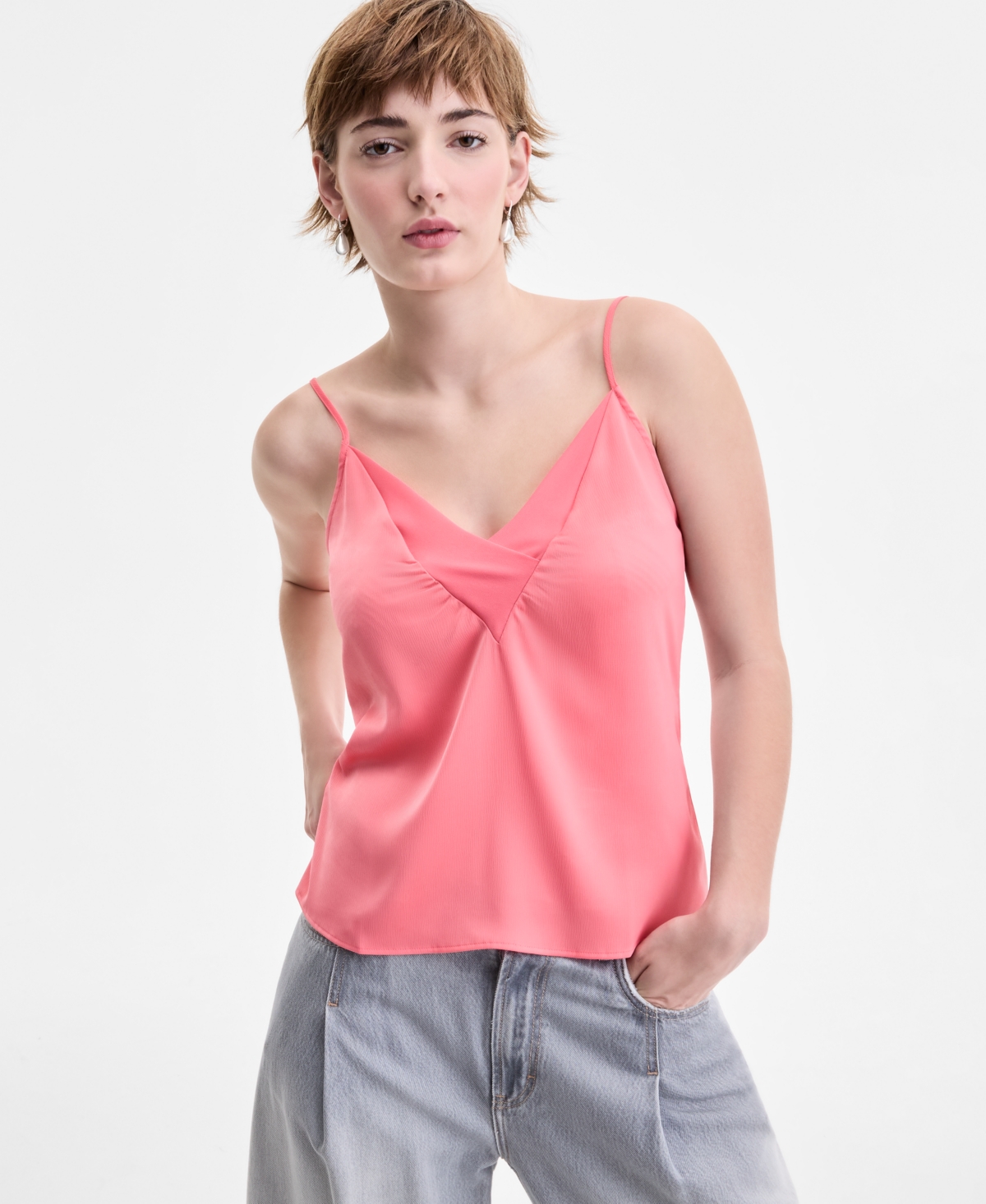 Women's Crossover V-Neck Camisole Top - Med Pink