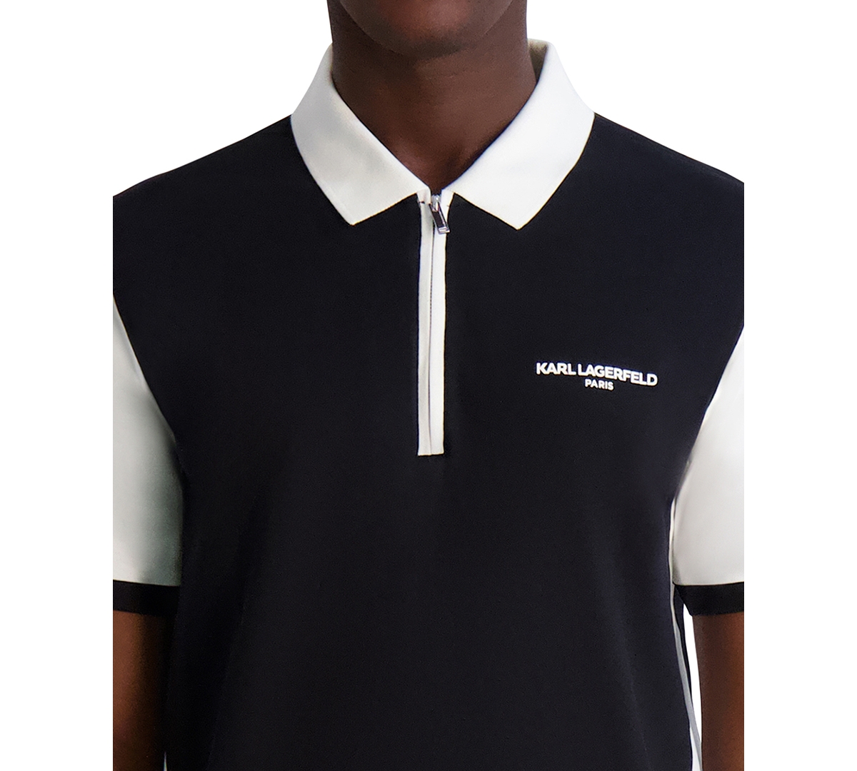 Karl Lagerfeld Paris Colorblock Stretch Cotton Zip Polo