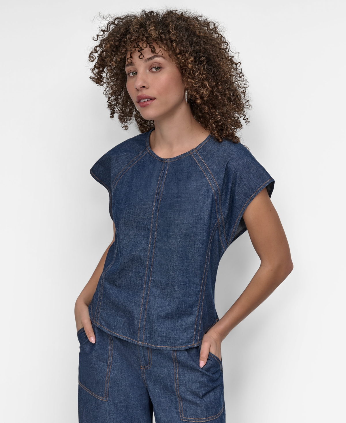 Women's Cotton Seamed Light-Weight Denim Top - Crosby Wash