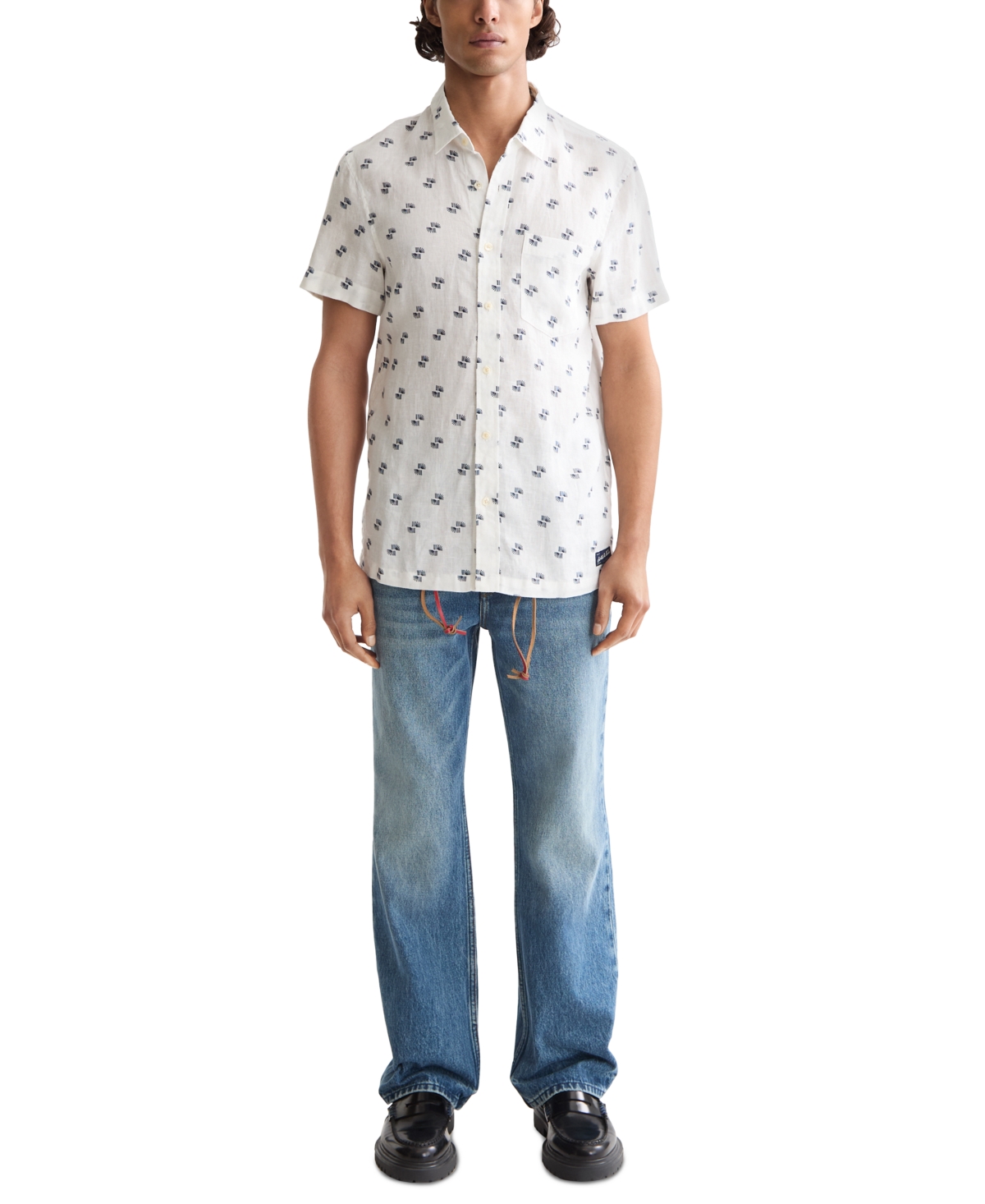 Scotch & Soda Men's Printed Short Sleeve Linen Button-front Shirt
