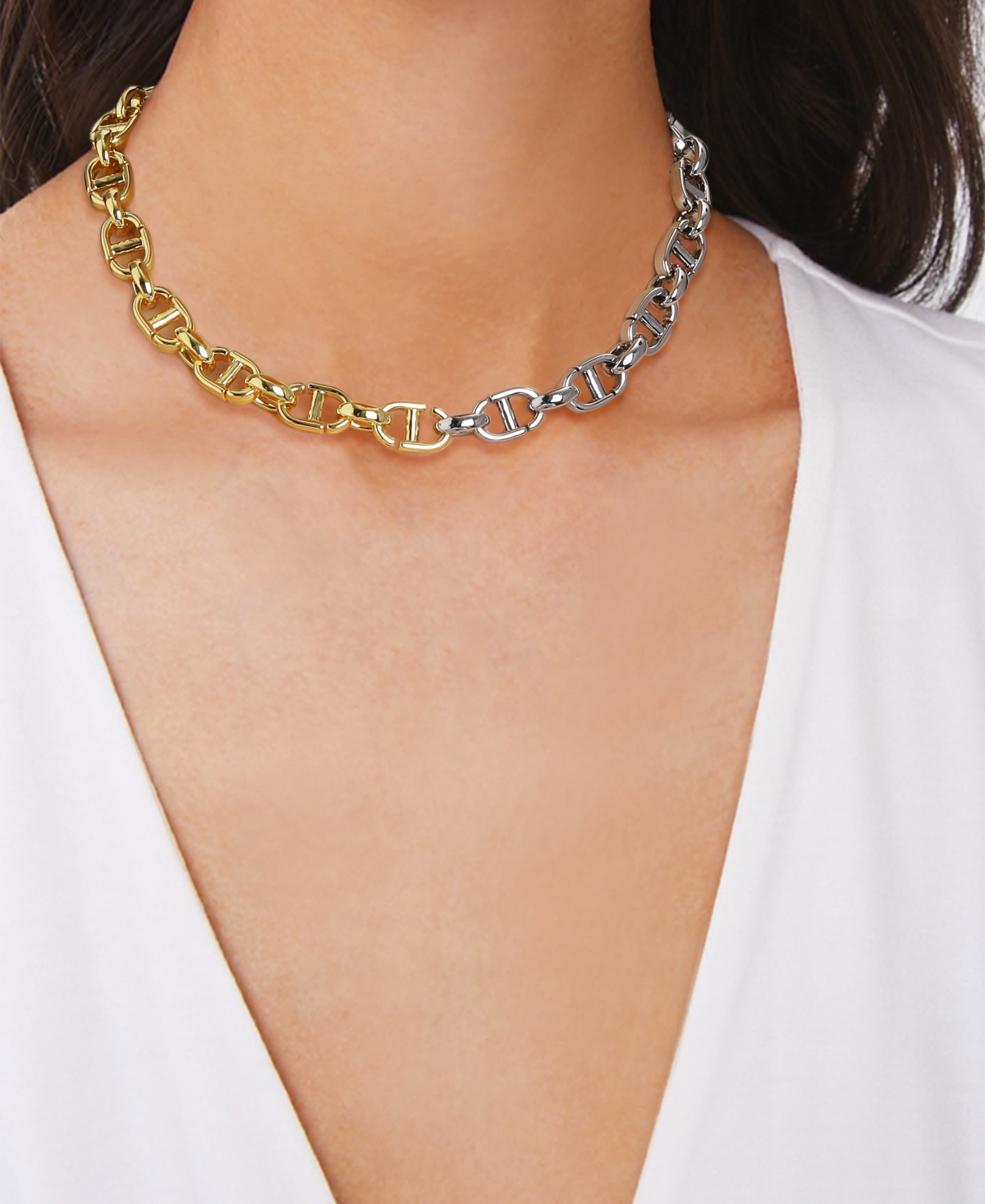 Shop Macy's Two-tone Chain Textured 14k Gold Plate Necklace