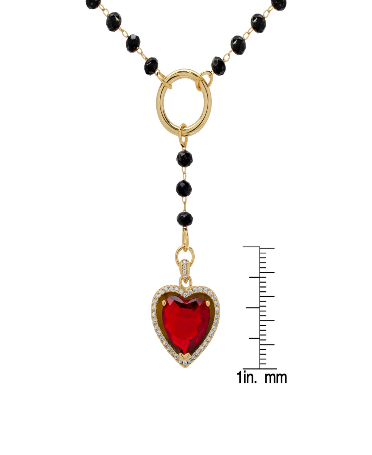 MACY'S BLACK BEAD AND RED CUBIC ZIRCONIA HEART 'Y' NECKLACE 