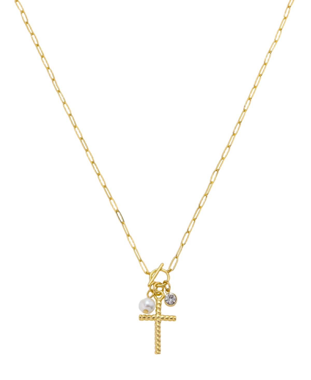 Crystal Cross Charm Necklace - Gold