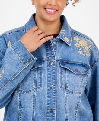 Trendy Plus Size Floral-Embroidered Jacket, Exclusively at Macy's 