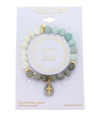 Mother of Pearl and Labradorite Cross Charm Stretch Bracelet
