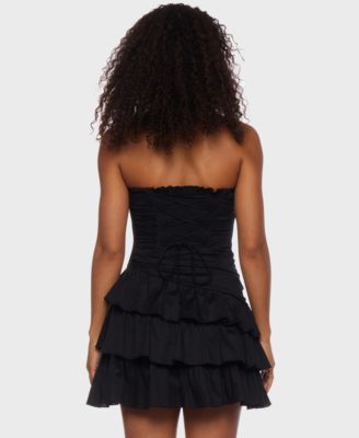 Juniors' Strapless Tiered-Hem Mini Dress