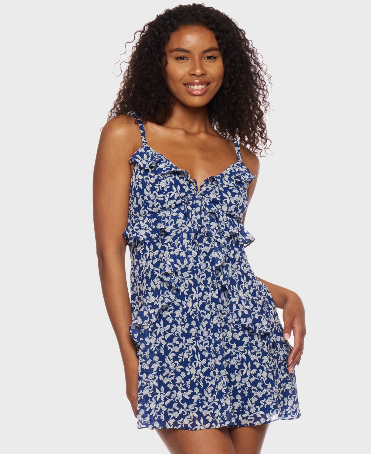 Juniors' Cascading Ruffle Mini Dress - Blue