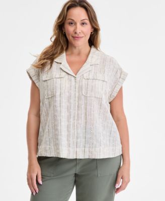 Liverpool Los Angeles - Trendy Plus Size Sleeveless Dolman Camp Shirt