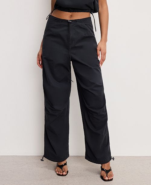 alfani Good American Women's Cotton Twill Drawcord-Hem Parachute Pants Women's Fashion Shoes & Accessories