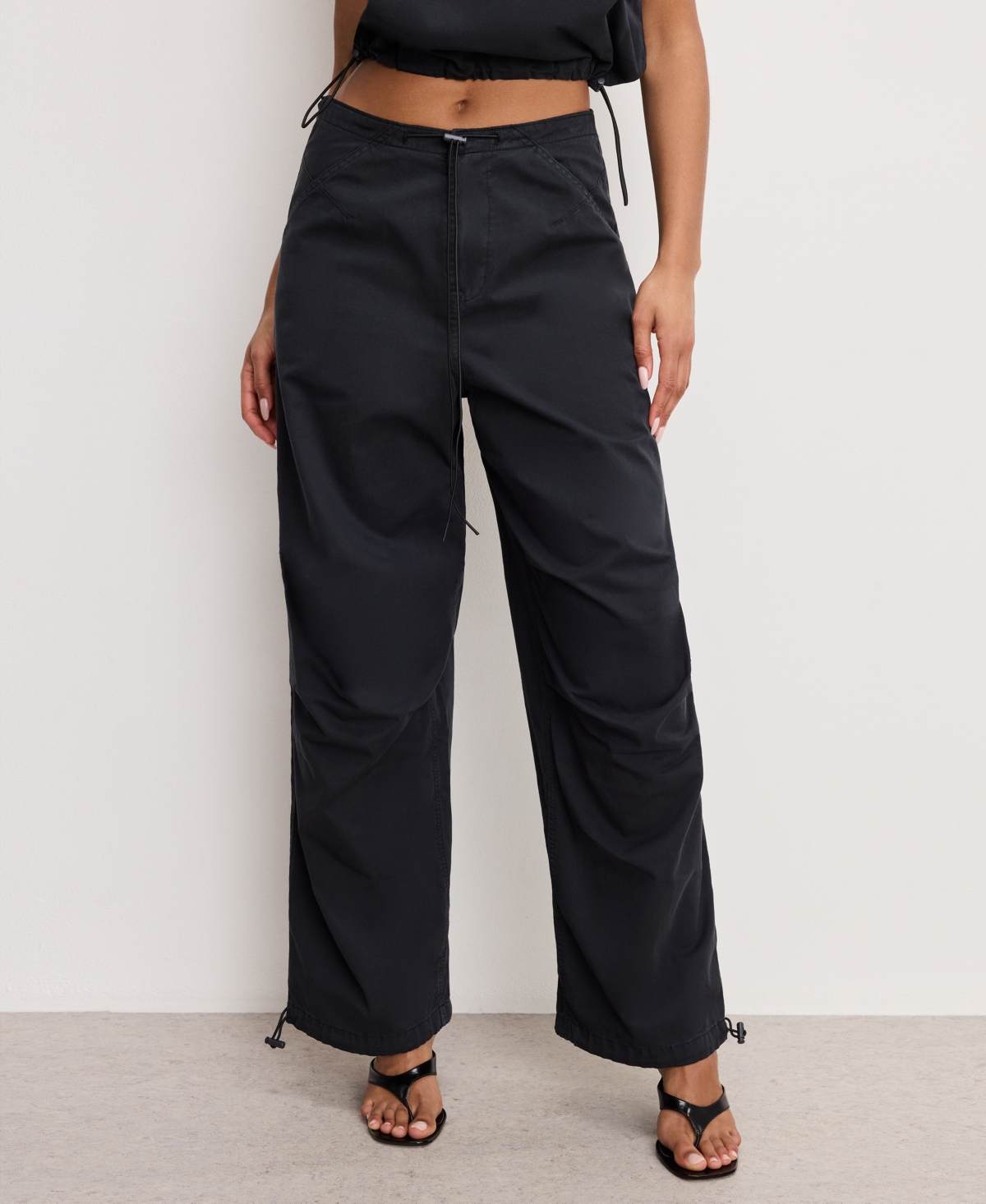 GOOD AMERICAN WOMEN'S COTTON TWILL DRAWCORD-HEM PARACHUTE PANTS 
