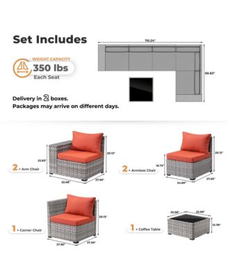 Patio Furniture Set,6 Piece Outdoor Sectional Sofa Couch Set,Patio Conversation Set with Modular Wicker Chairs,Widened Armrest,Side Table,Orange Red