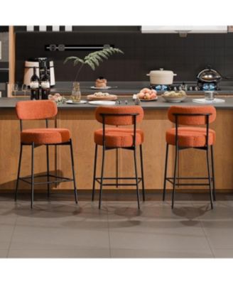 Bar Stools Set of 3, 24 Inches Modern Counter Height Bar Stools with Curved Back, Upholstered Boucle Barstools for Kitchen Island, Cafe