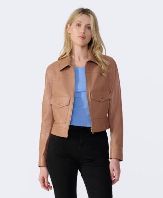 Women's Bomber Leather Jacket, Created for Macy's