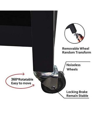 Faux Marble with Wood Kitchen Buffet Serving Cart, Black Finish