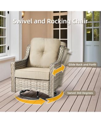 5 Piece Outdoor Patio Furniture Set,Wicker Conversation Set with Swivel Rocker Chairs,Ottomans and Side Table for Outside Porch Balcony Backyard