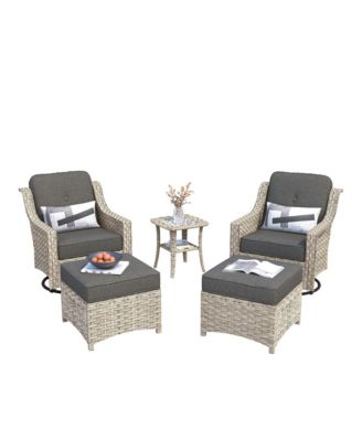 5 Piece Outdoor Patio Furniture Set,Wicker Conversation Set with Swivel Rocker Chairs,Ottomans and Side Table for Outside Porch Balcony Backyard