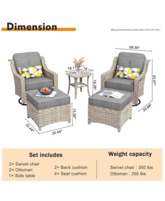 5 Piece Outdoor Patio Furniture Set,Wicker Conversation Set with Swivel Rocker Chairs,Ottomans and Side Table for Outside Porch Balcony Backyard