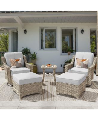 5 Piece Outdoor Patio Furniture Set,Wicker Conversation Set with Swivel Rocker Chairs,Ottomans and Side Table for Outside Porch Balcony Backyard