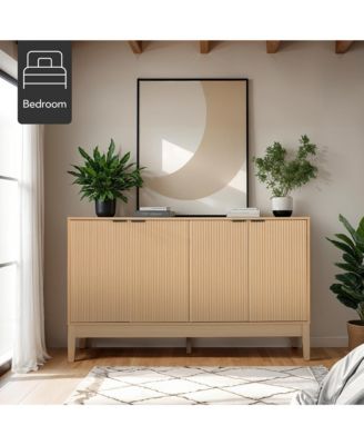 1 Pc MDF Melamine Soft-Close Reeded 4-Door Storage Cabinet