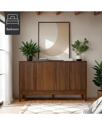 4-Door Reeded Storage Cabinet w/ Soft-Close Doors, Multipurpose Accent Furniture