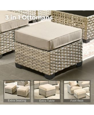 13 Piece Outdoor Patio Furniture Sets with Fire Pit Table,All Weather Wicker Sectional Sofa with Extra Deep Patio Swivel Chairs and Solar PoweRed Coffee Table for