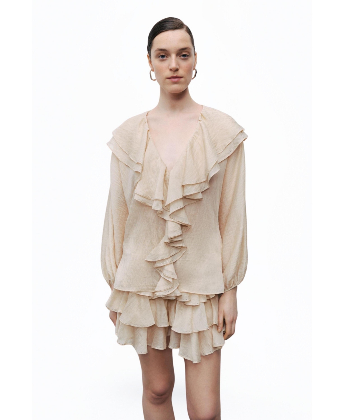 Women's Stoned Flounce Blouse - Beige