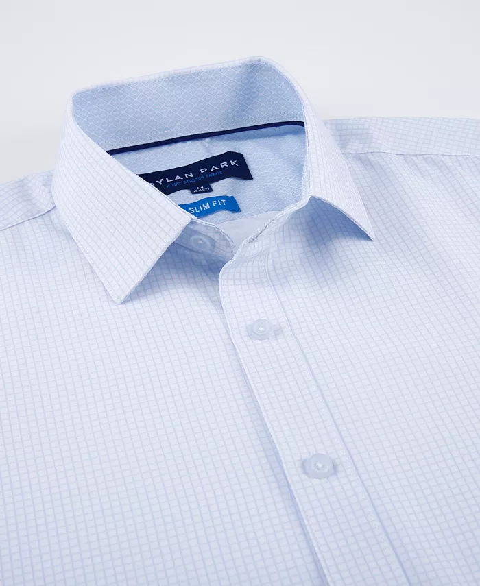 Men's Four Way Stretch Plaid Print Button Down Dress Shirt - thumbnail 3