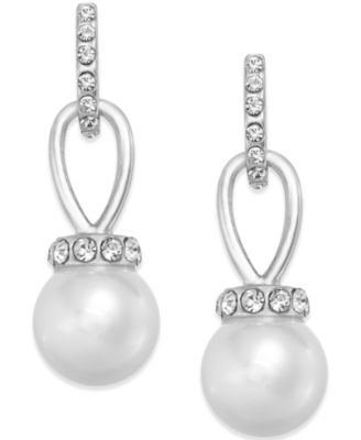 Imitation Pearl and Pav&eacute; Drop Earrings