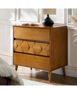 Loreno Mid-Century Modern 3-Drawer Dresser with Built-in Charging and Solid Wood